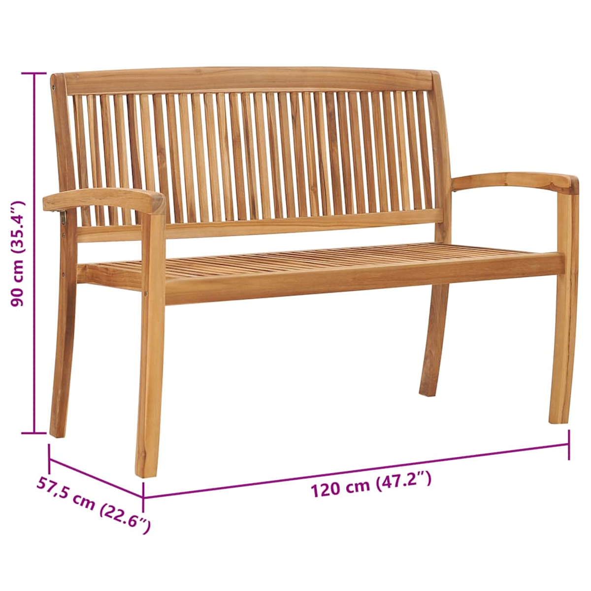 Holzbank mit Lamellenrücken und -sitz, 120x57,5x90cm.