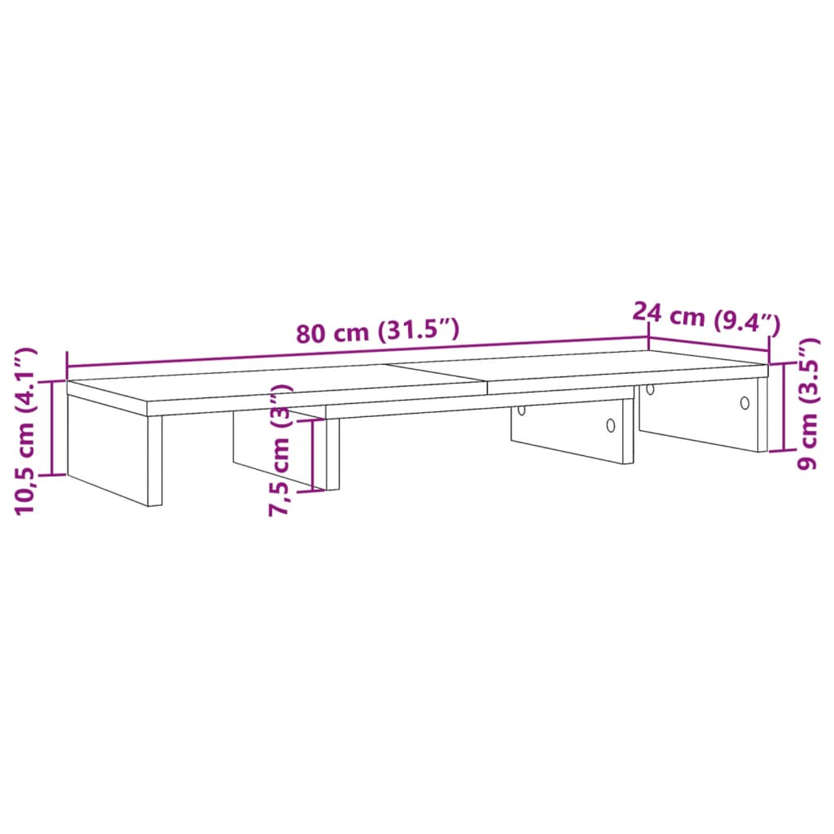 Ein weißer Monitorständer mit Maßen 80x24x10,5 cm.
