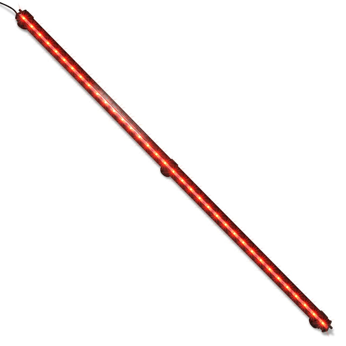 Ein langer, roter LED-Streifen mit vielen Lichtern, der diagonal liegt.