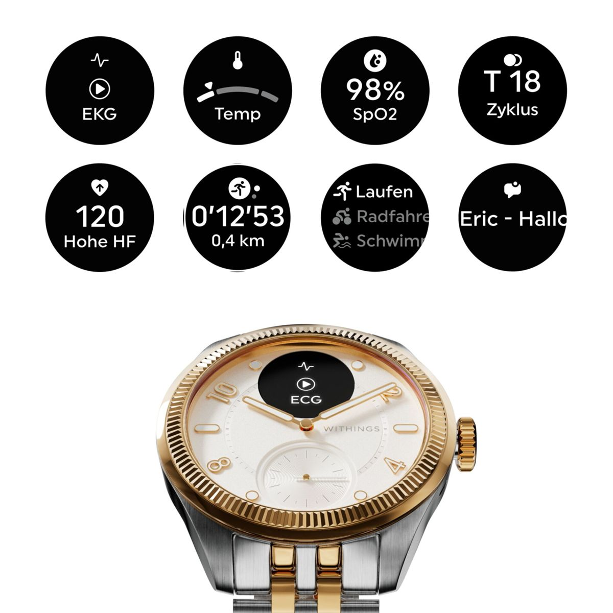 Zegarek smartwatch z EKG, temperaturą, SpO2, cyklem, HR, czasem, dystansem.