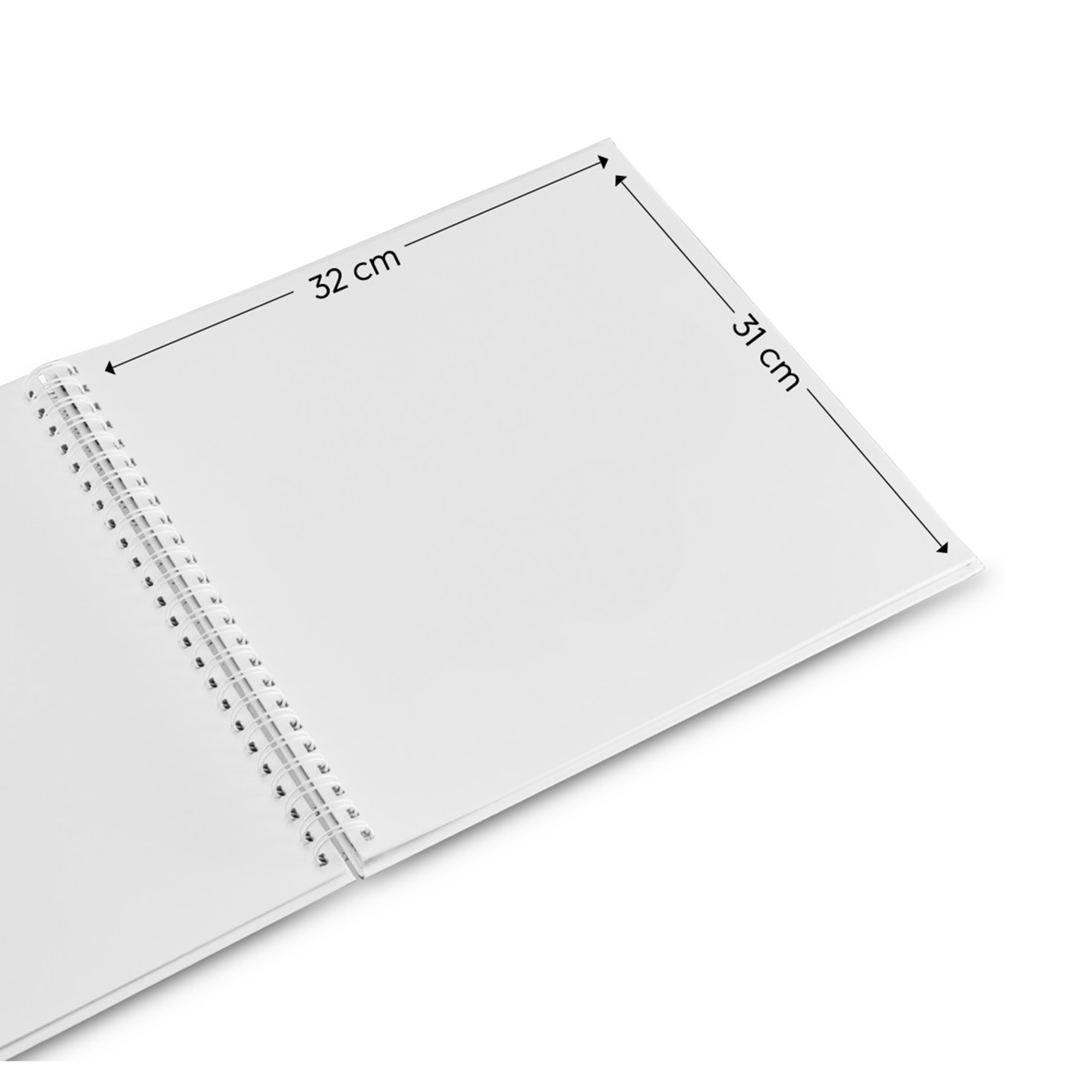 Biały notatnik spiralny, wymiary 32x31 cm.