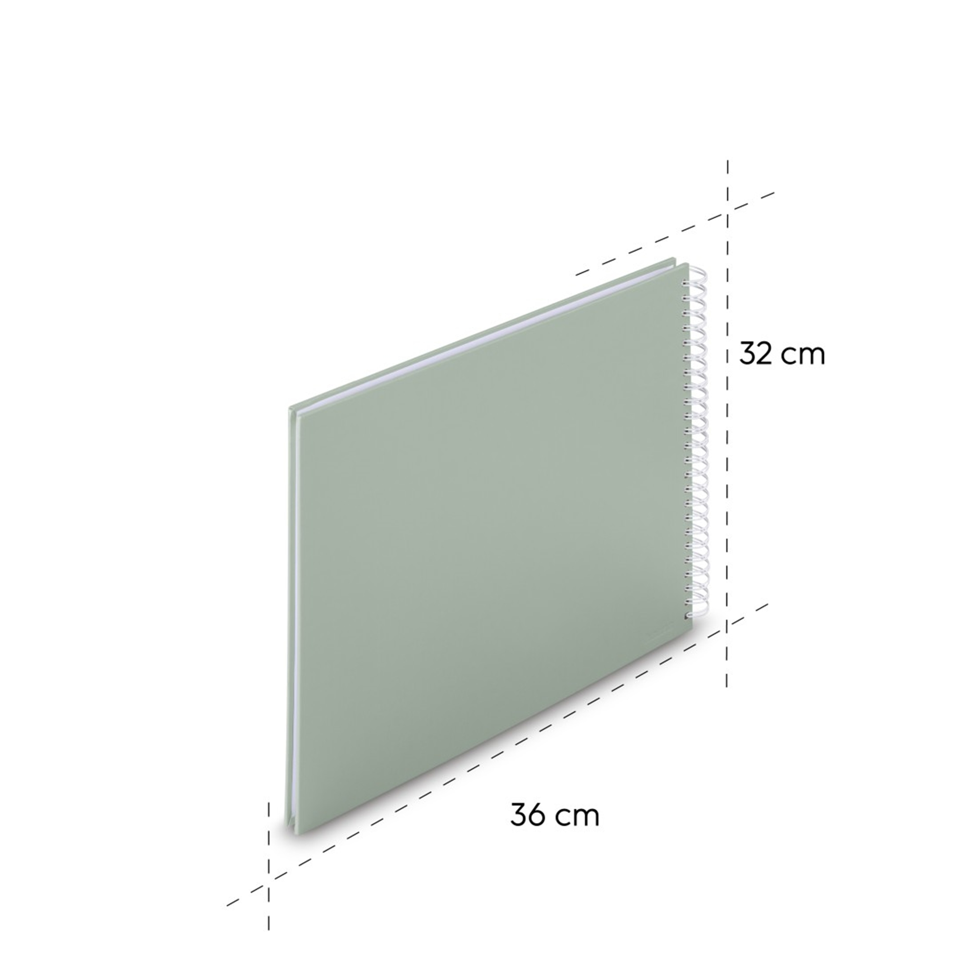 Jasnozielony segregator spiralny 36x32 cm na białym tle.