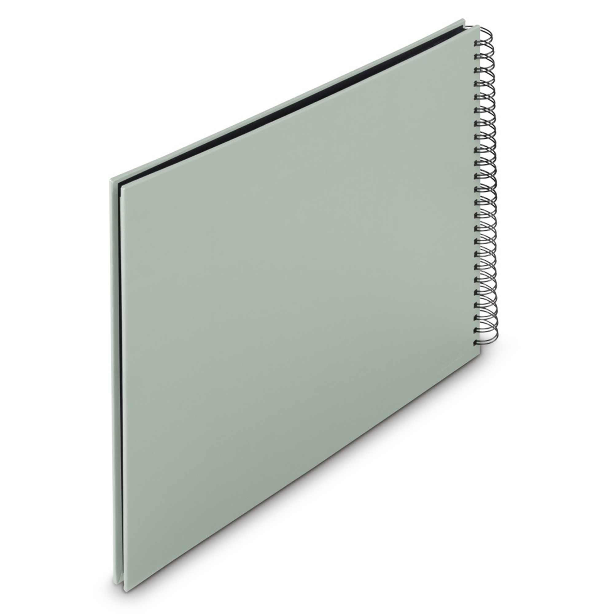 Jasnozielony notes bindowany spiralą na białym tle.