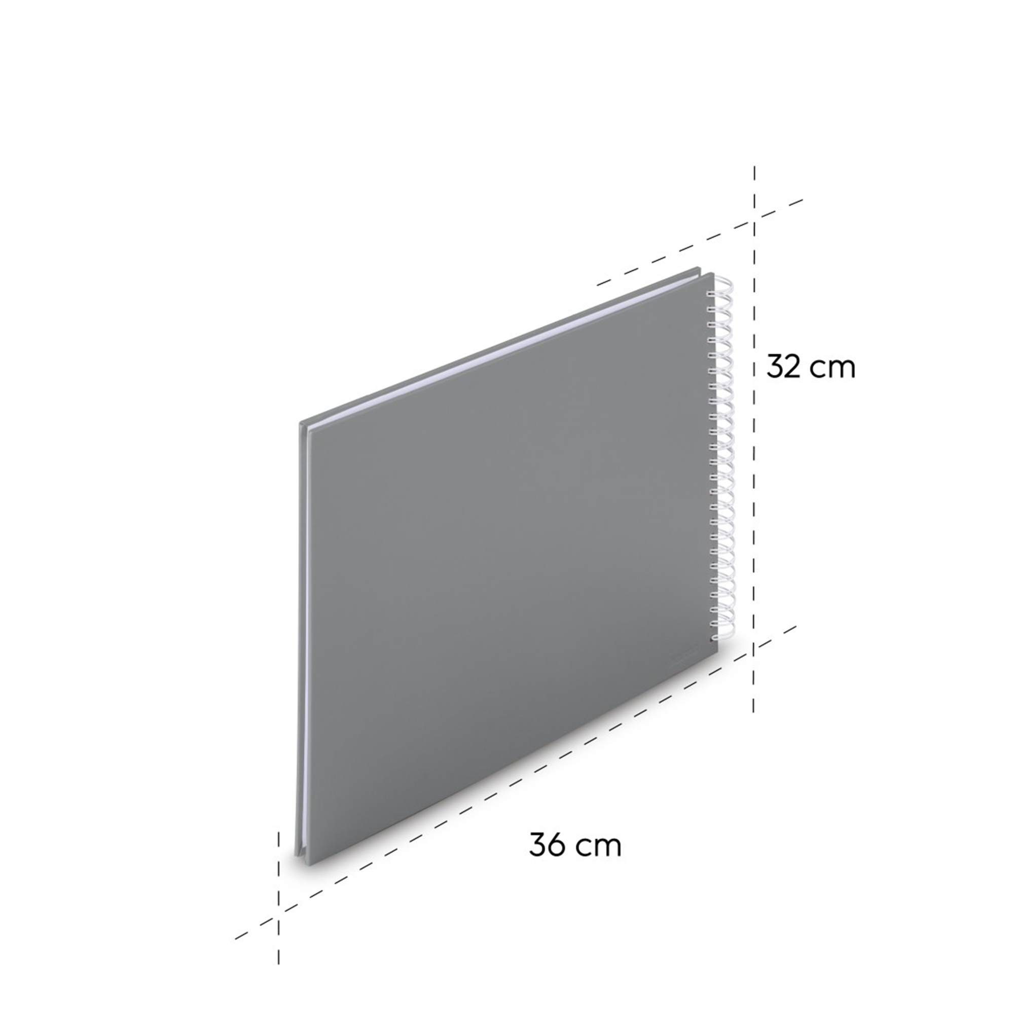 Szary notes spiralny, wymiary 36x32 cm.