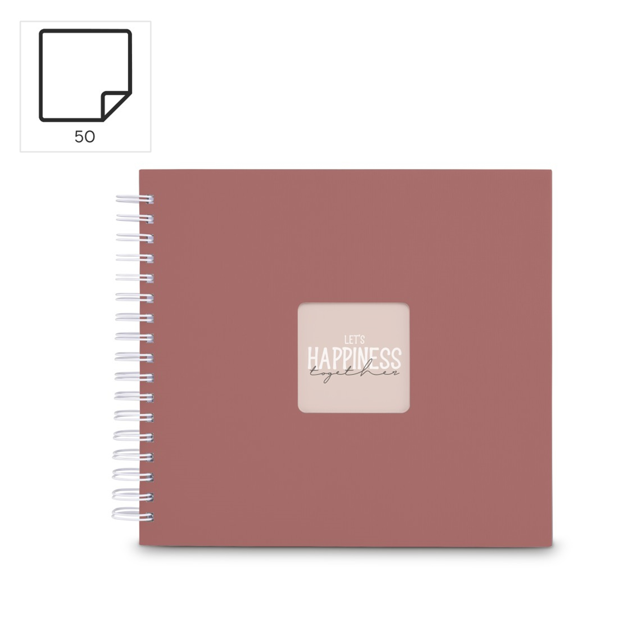 Różowo-brązowy notes bindowany spiralą z okienkiem "Let's Happiness Together".