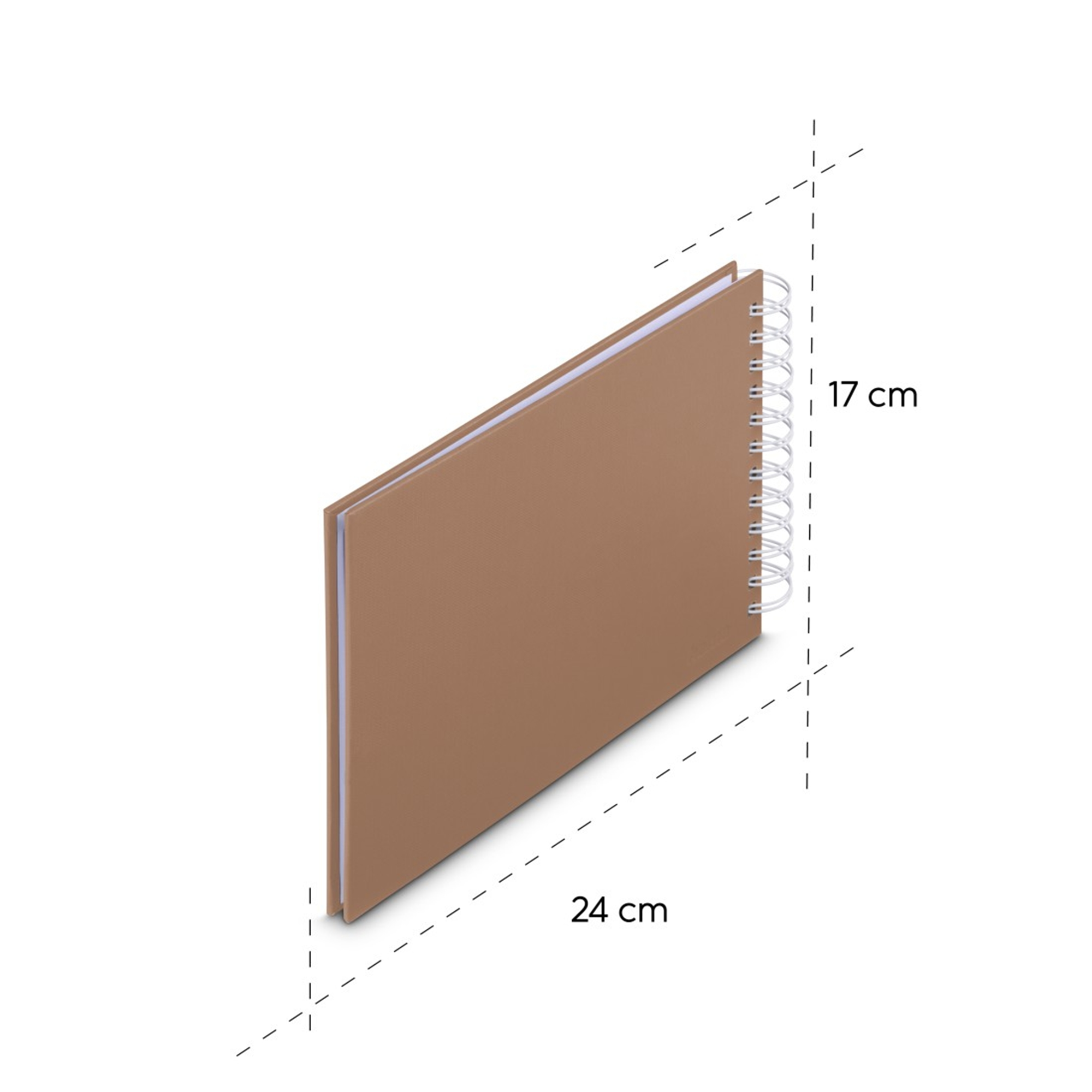 Brązowy notatnik spiralny, 24 cm x 17 cm.