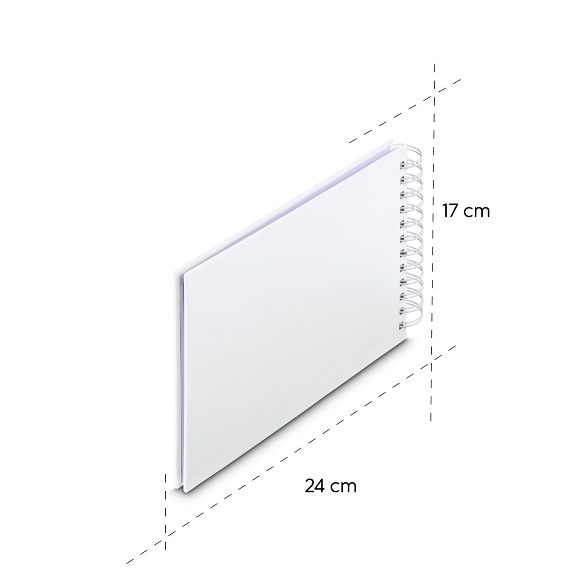 Biały notatnik bindowany spiralnie, rozmiar 24x17 cm.