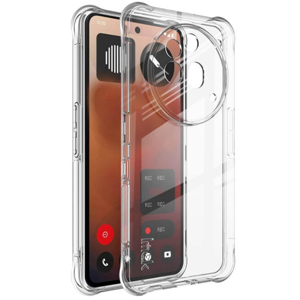 Transparente Handyhülle mit einem Smartphone, das eine Aufnahme-App zeigt.
