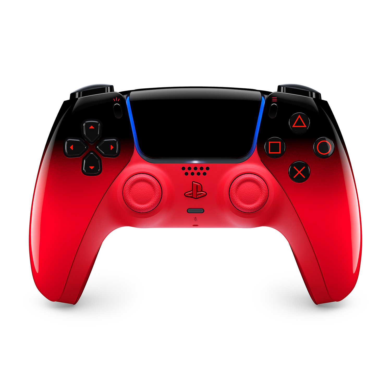 Ein roter und schwarzer Gaming-Controller mit Analogsticks und Knöpfen.