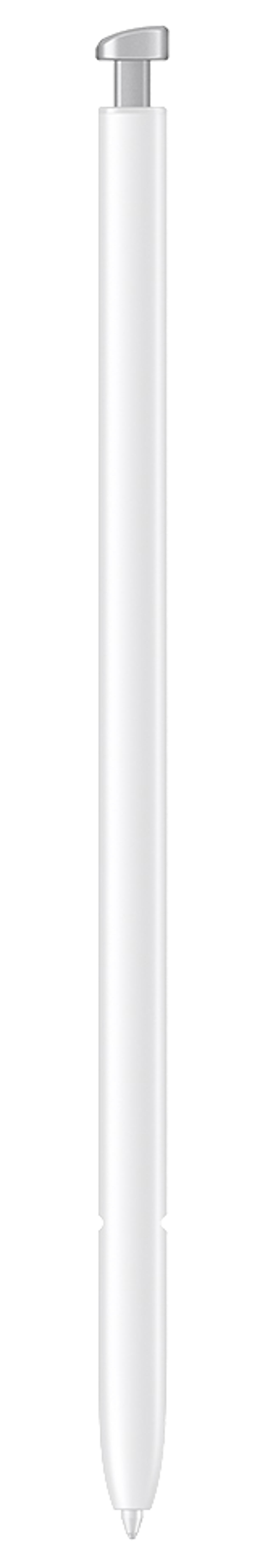 Un lápiz óptico blanco con un conector plateado en la parte superior.