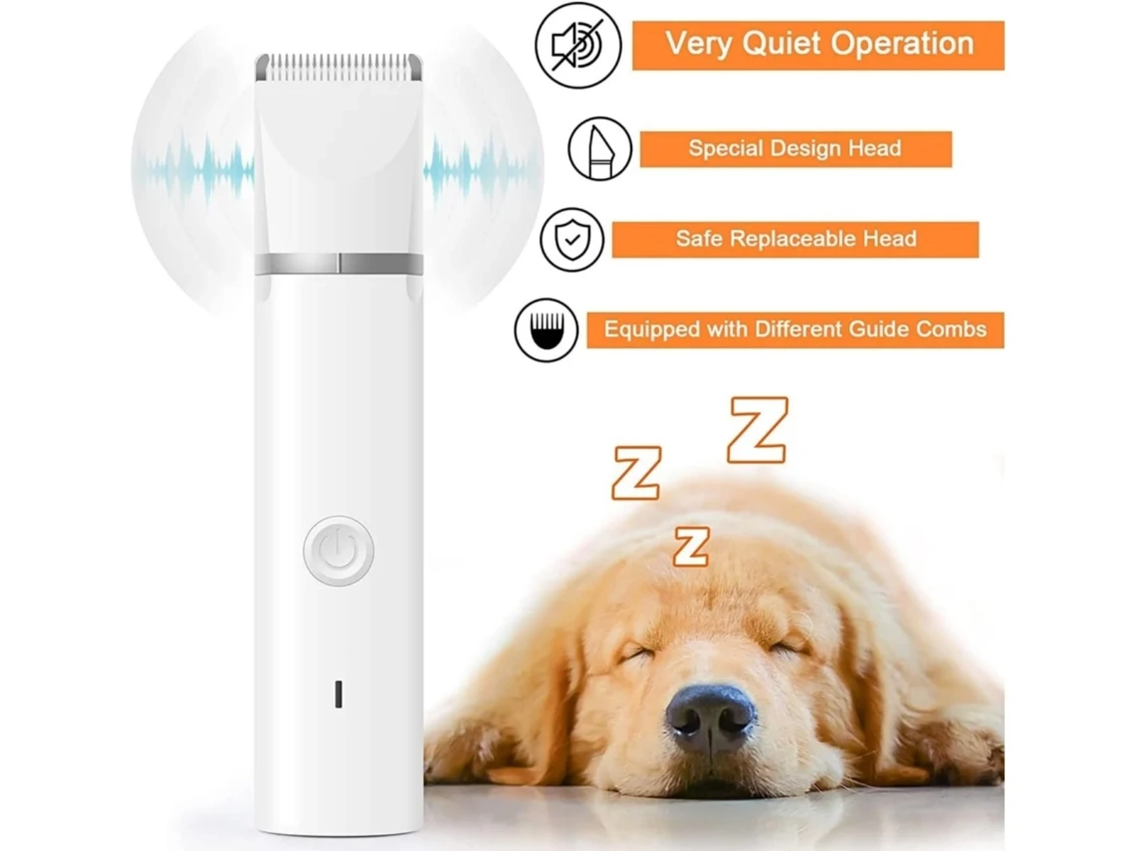 Ein weißer Haarschneider neben einem schlafenden Golden Retriever.
