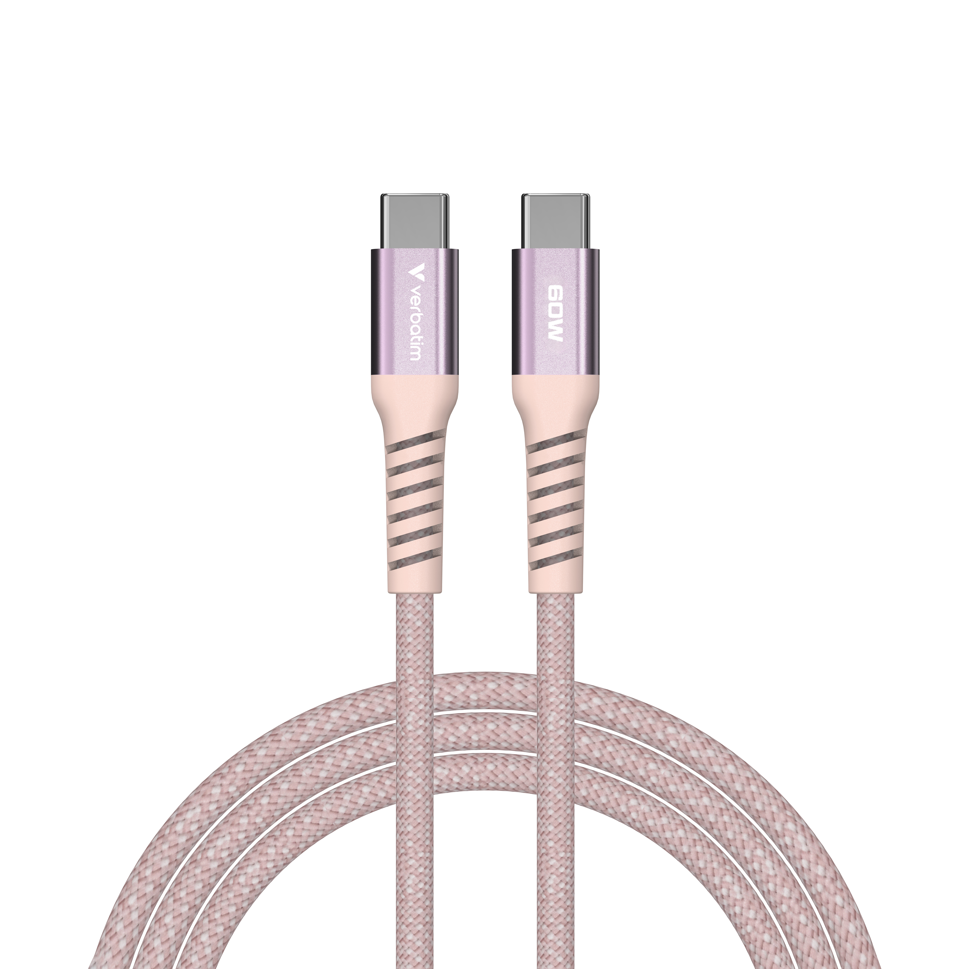 Zwei rosa USB-C-Kabel mit Verbatim-Logo und 60W-Aufdruck.