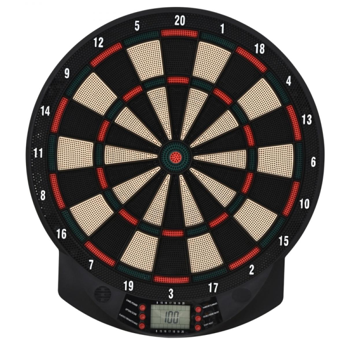 Eine Dartscheibe mit Zahlen und einem digitalen Anzeigefeld.