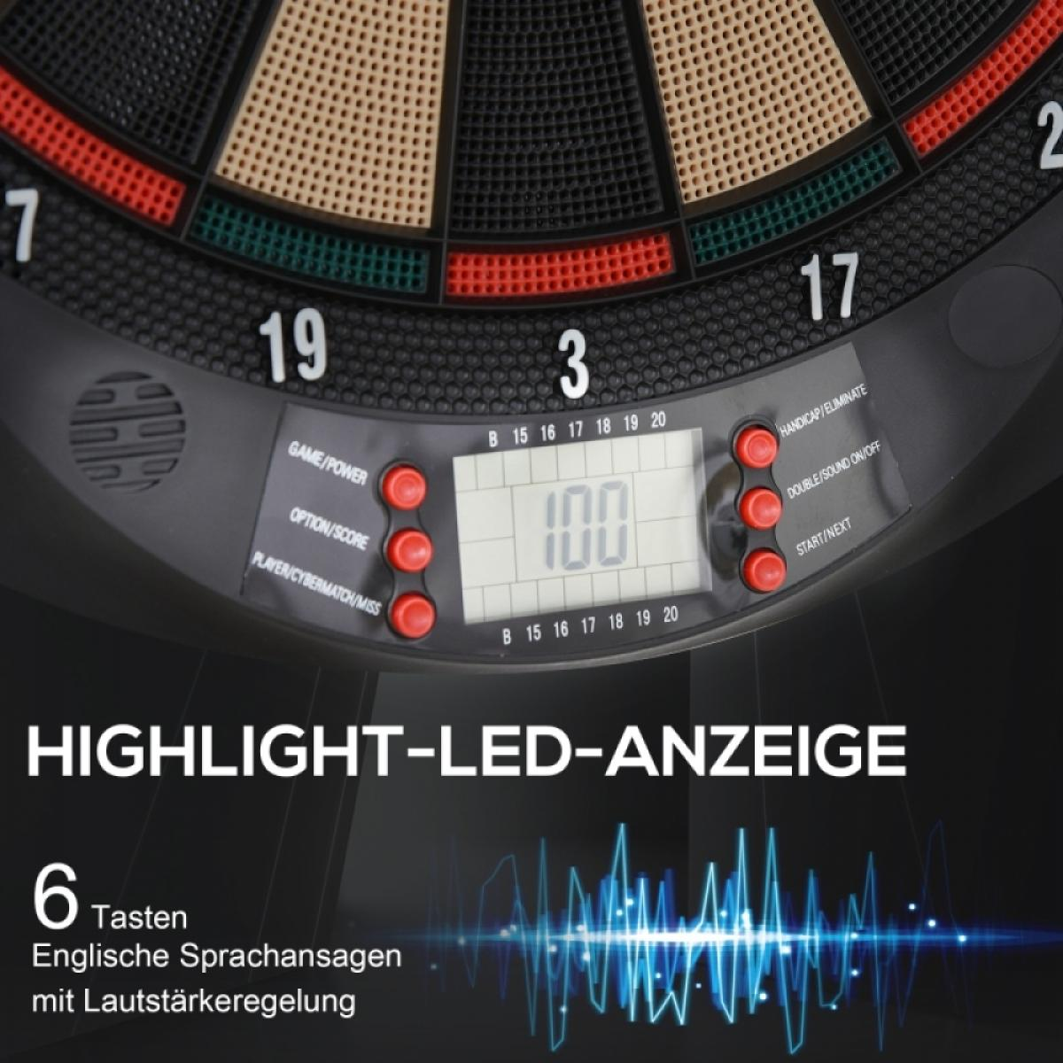 Digital Dartboard mit LED-Anzeige, Zahlen und Tasten.