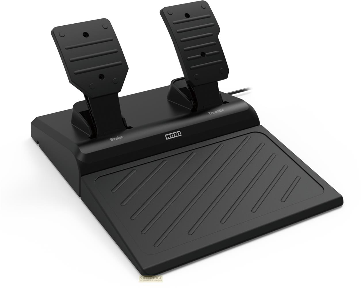 Czarny zestaw pedałów HORI z pedałami gazu i hamulca na teksturowanej podstawie.