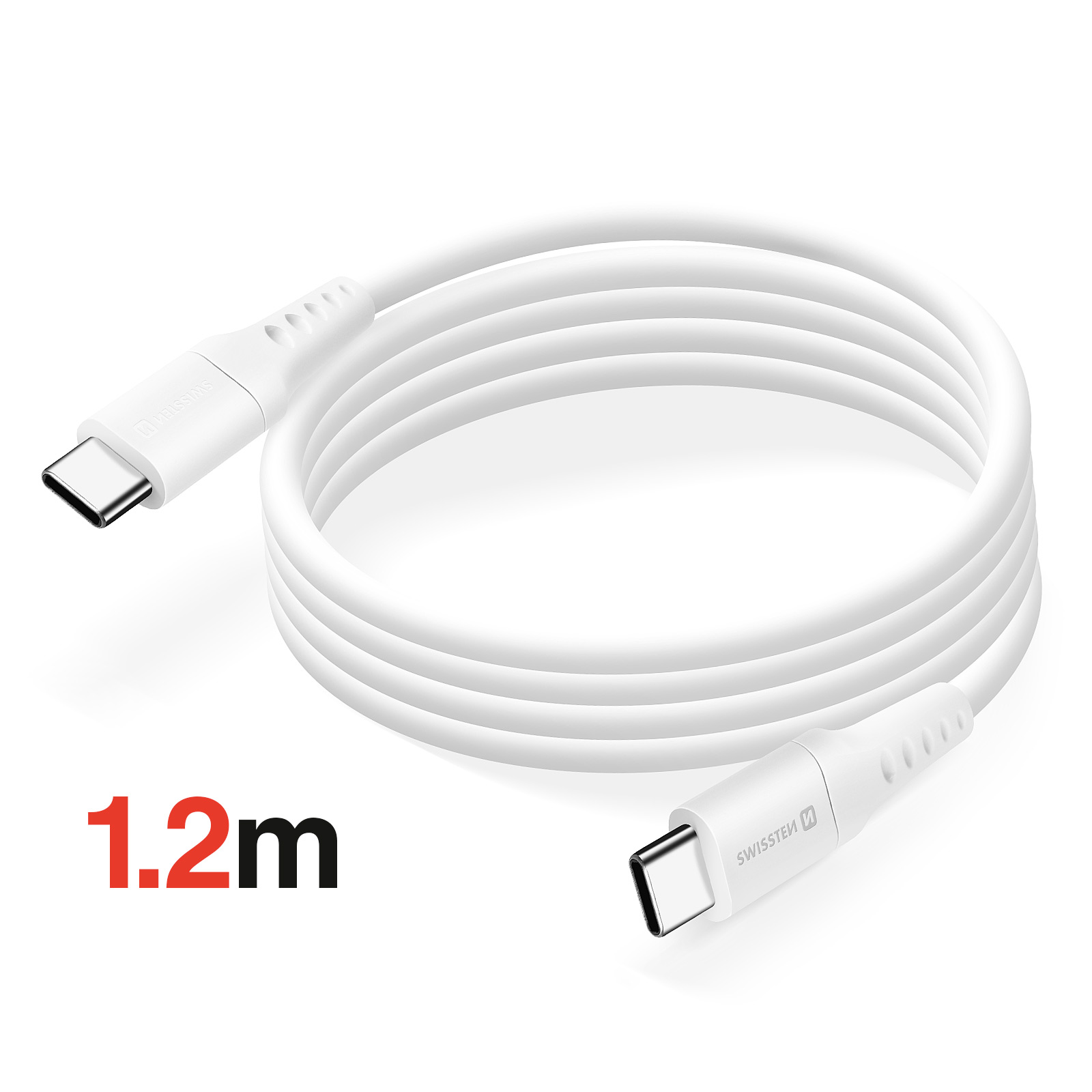 Un cavo USB-C bianco da 1,2 m con due connettori.