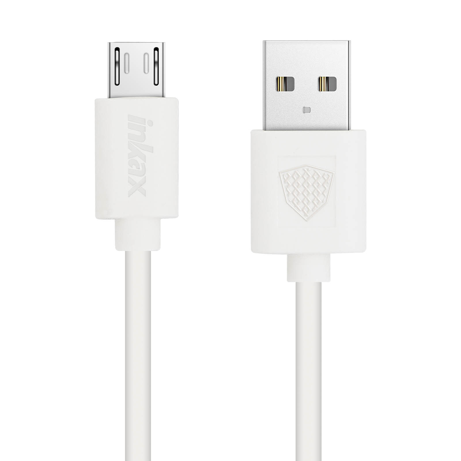 Un cavo USB bianco mostra connettori micro USB e USB-A.