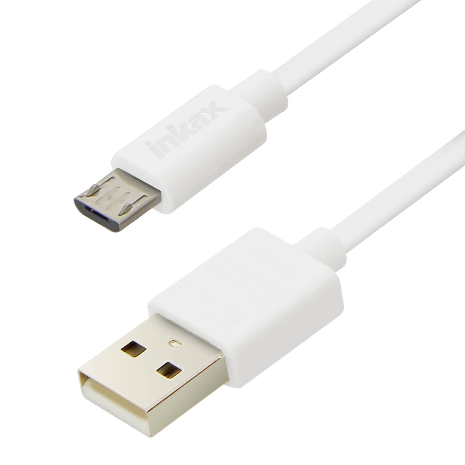 Un cavo USB a Micro USB bianco con connettori metallici, marchiato 