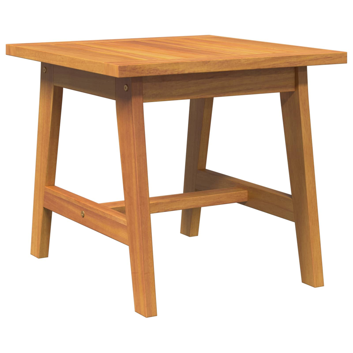 Ein kleiner, rechteckiger Holztisch mit vier Beinen und Querstreben.