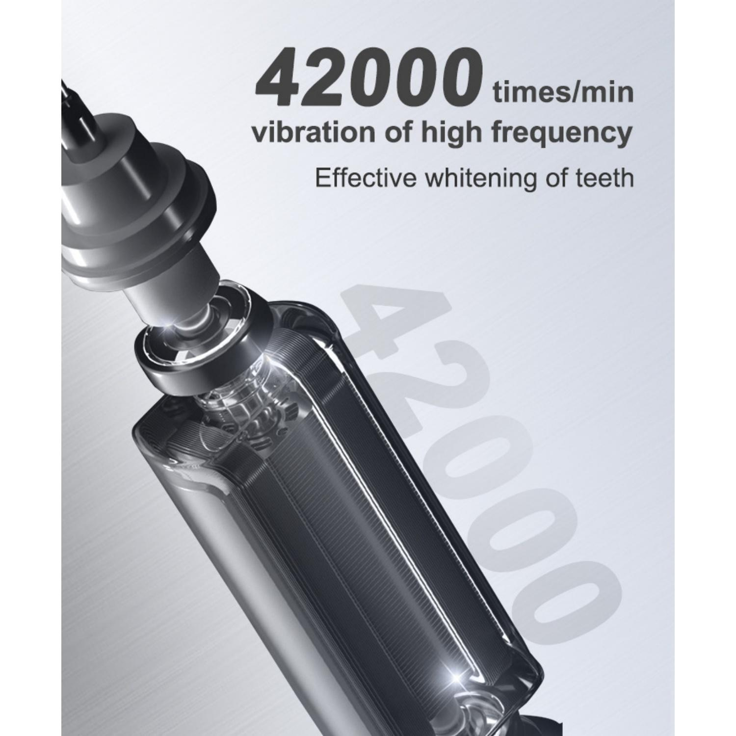 Detailansicht eines elektrischen Zahnbürstenkopfs mit hoher Vibrationsfrequenz.