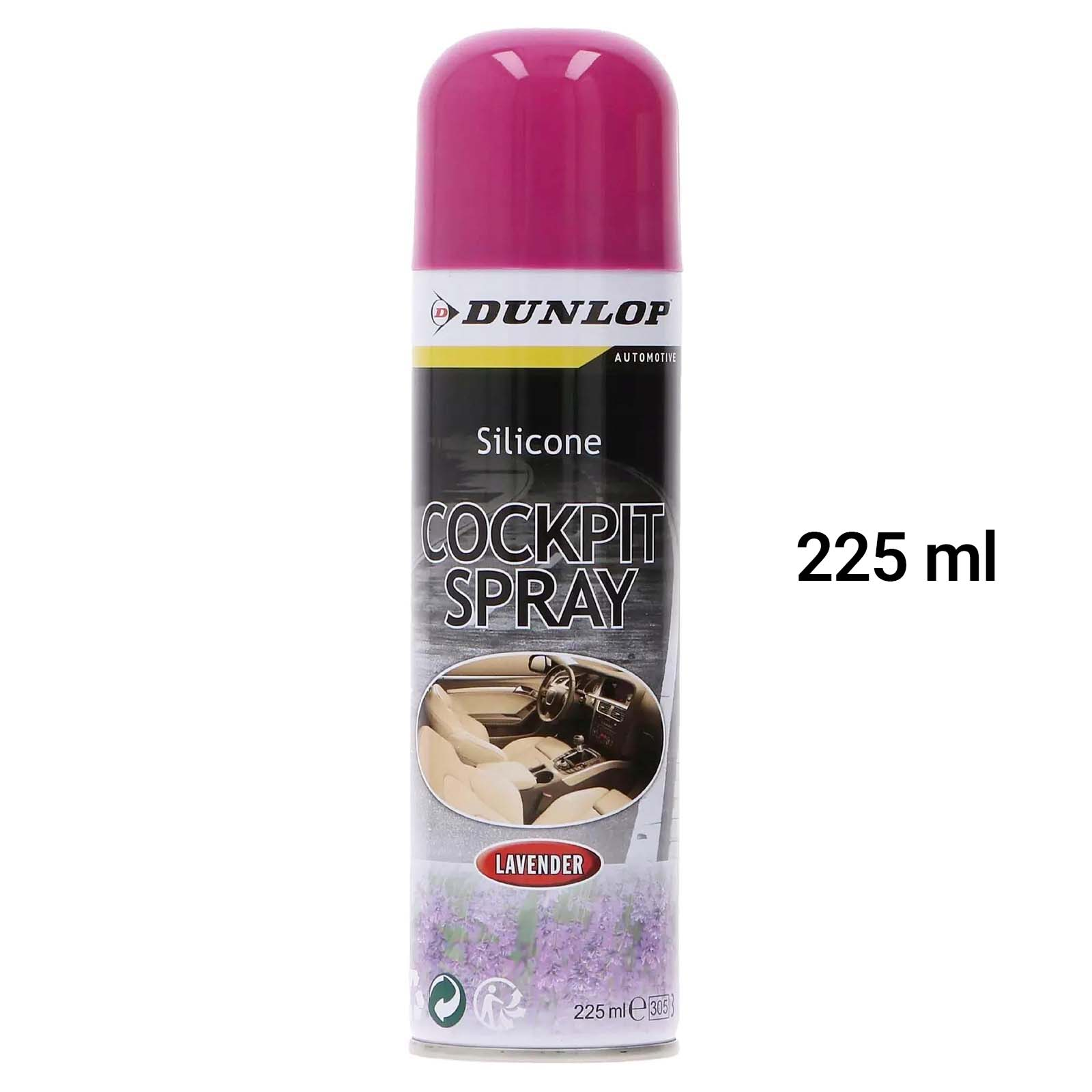 Dunlop Cockpit Spray Lavanda, bomboletta 225ml con interno auto.