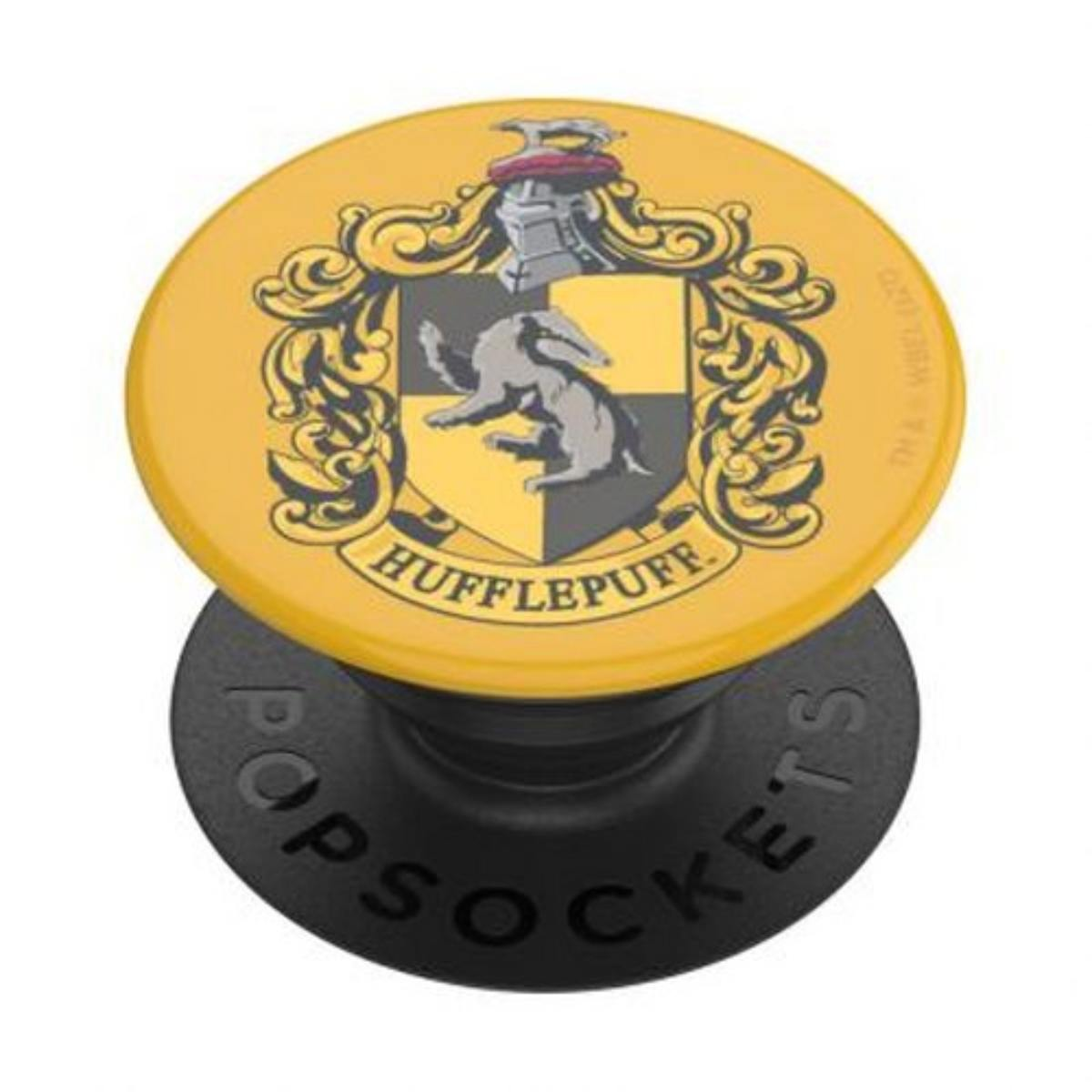 Stemma Hufflepuff su un PopSocket giallo con base nera.