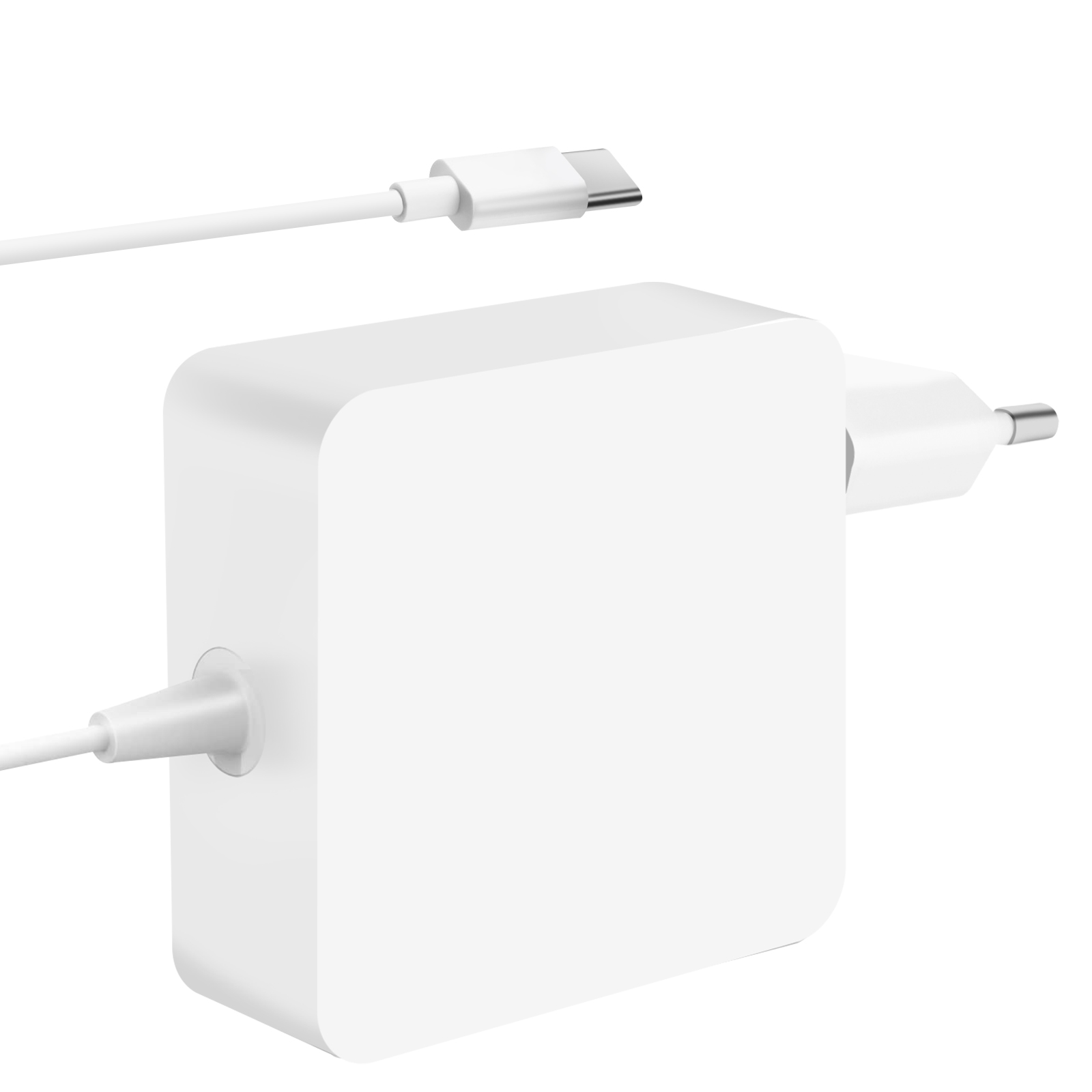 Ein weißer USB-C-Adapter mit einem weißen Kabel und einem USB-C-Stecker.
