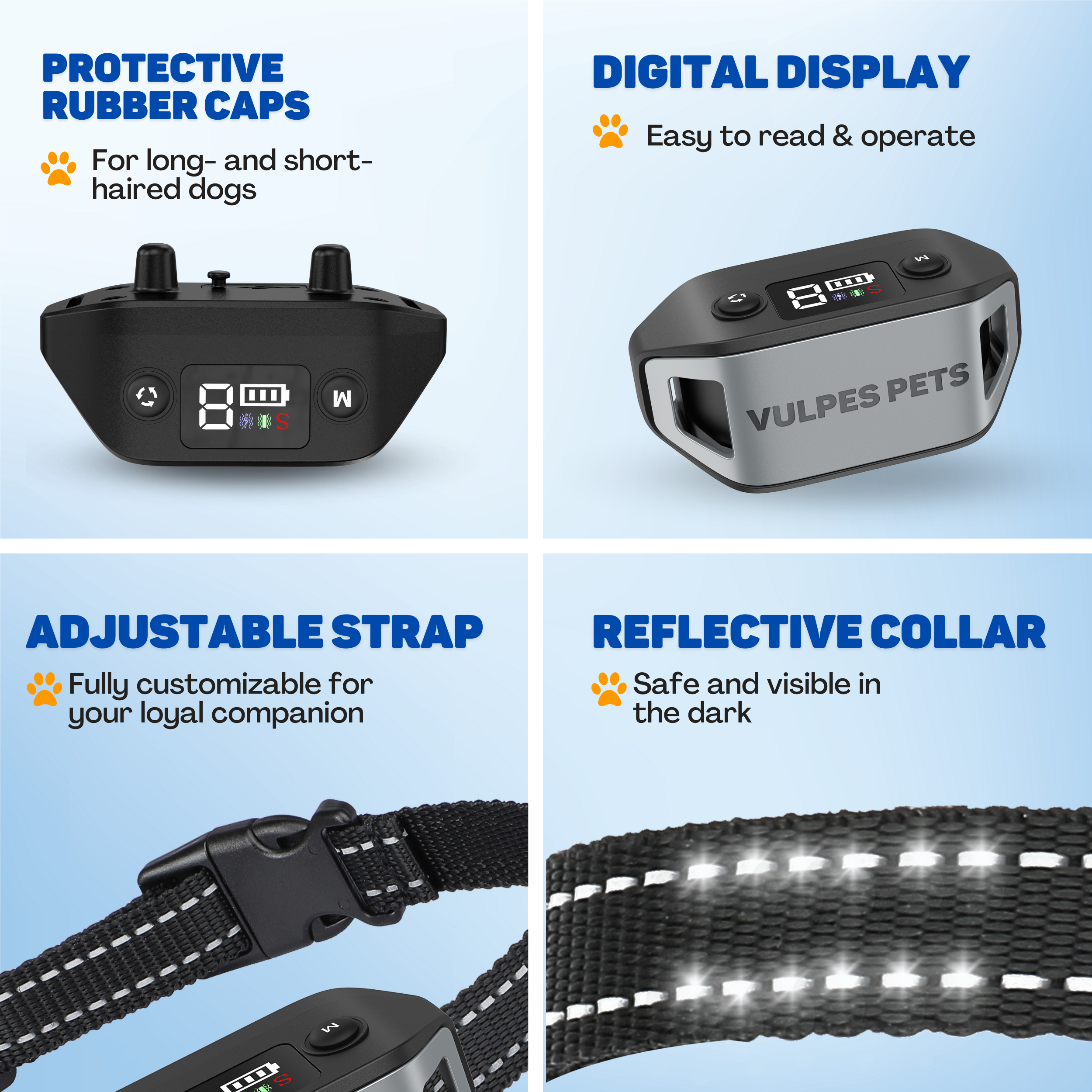 Product overview: Dog collar components with digital displays.