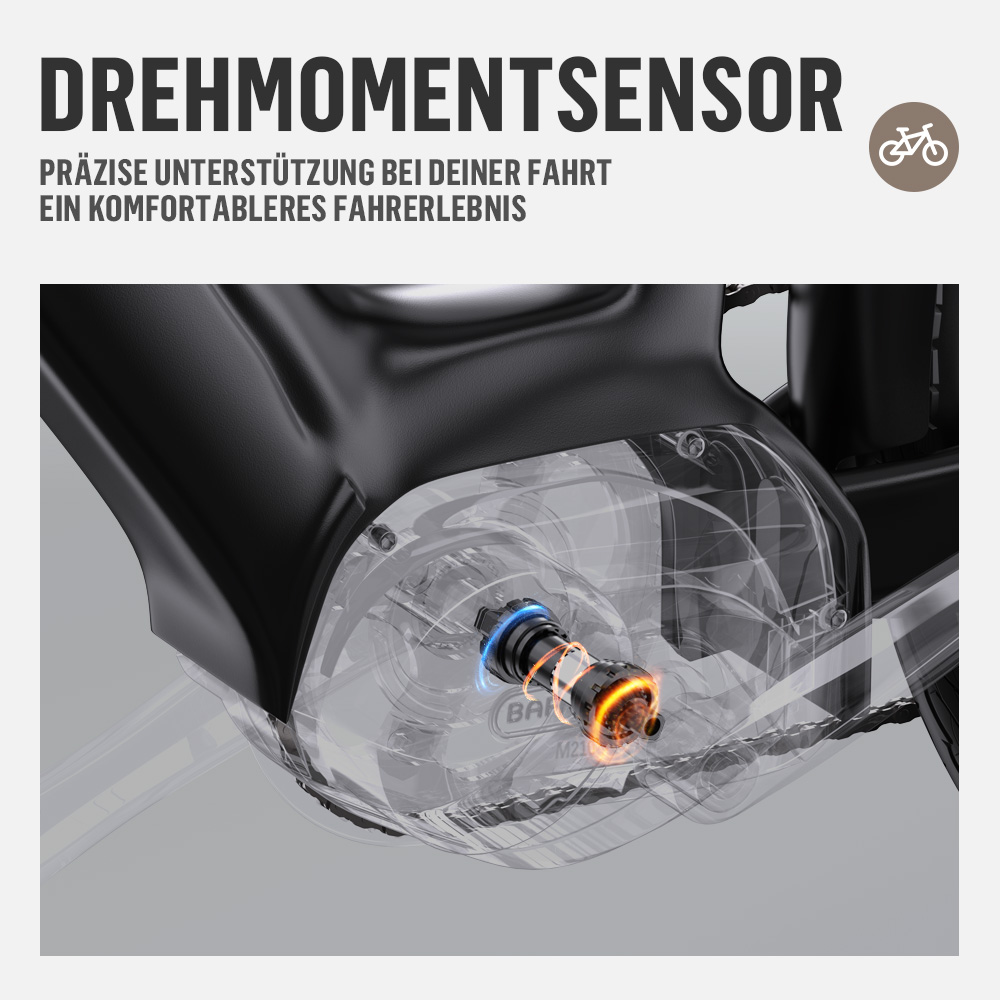 Detailansicht eines Drehmomentsensors mit transparentem Gehäuse und leuchtenden Komponenten.