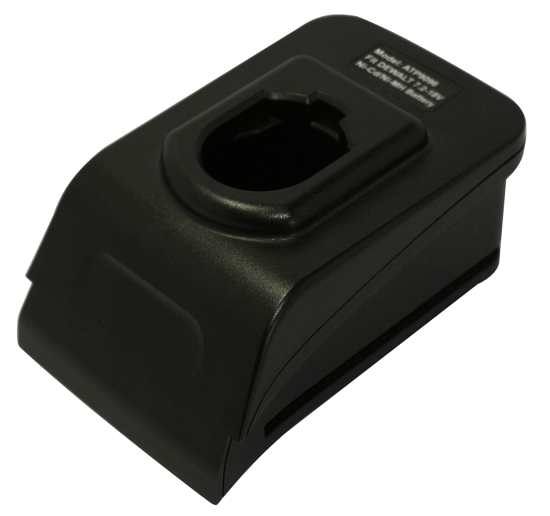 Supporto di ricarica nero con testo per batterie DeWalt 7.2-18V Ni-Cd/Ni-MH.