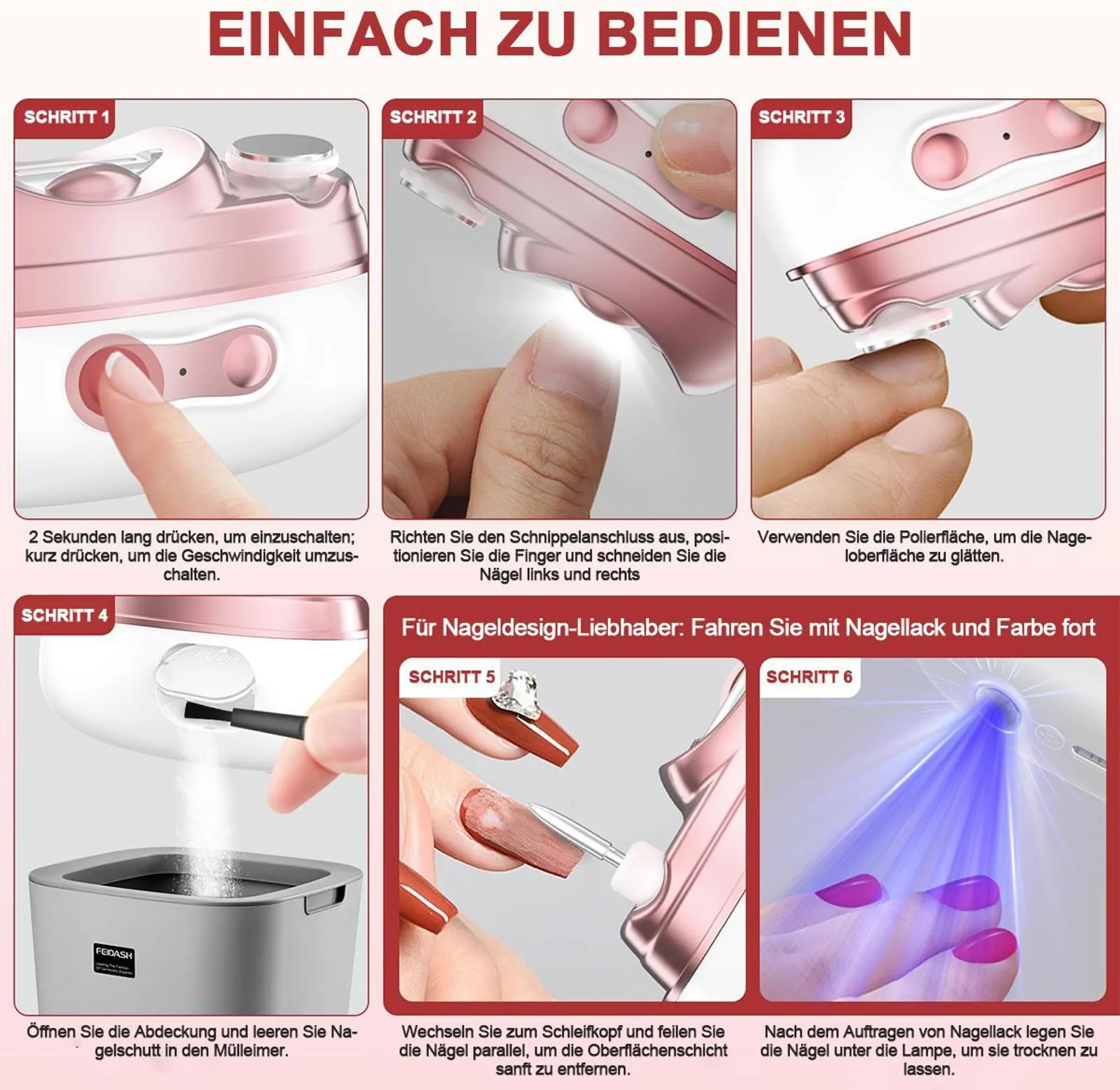 Schritt-für-Schritt-Anleitung für Nagelpflege und Design.