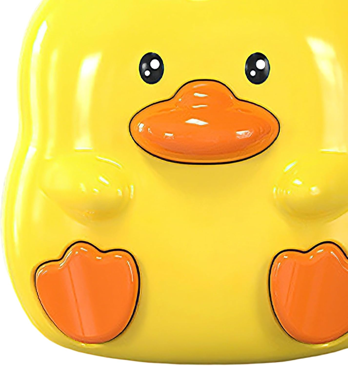 Eine gelbe Gummiente mit schwarzen Augen und einem orangefarbenen Schnabel.