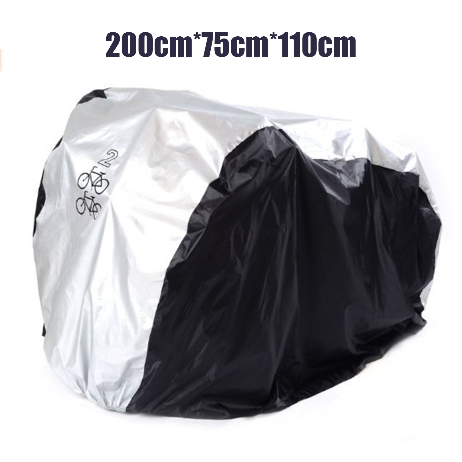 Copri bicicletta argento e nero con dimensioni 200cm*75cm*110cm.