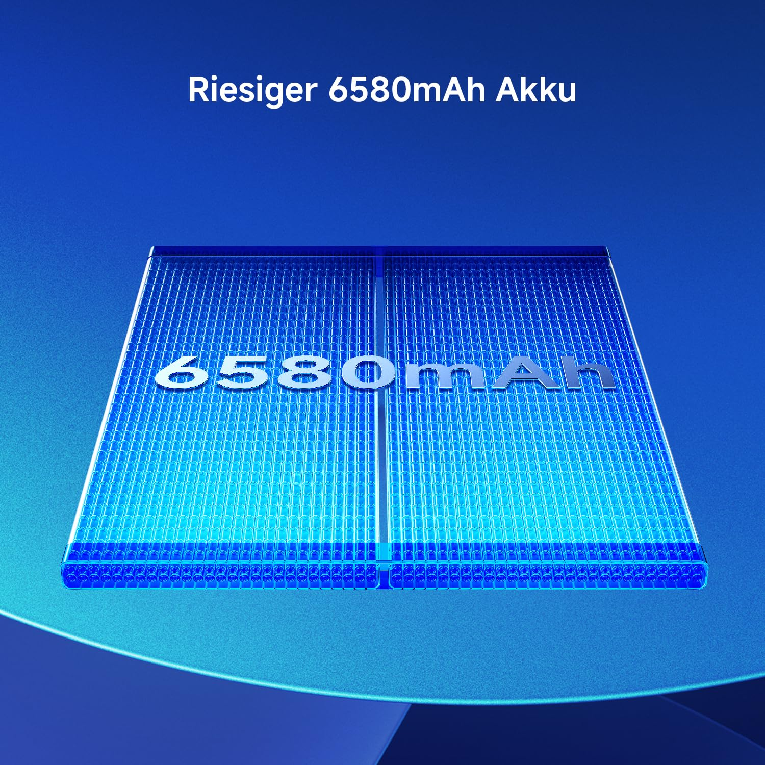 Eine riesige 6580mAh Batterie mit blauen Lichtern.