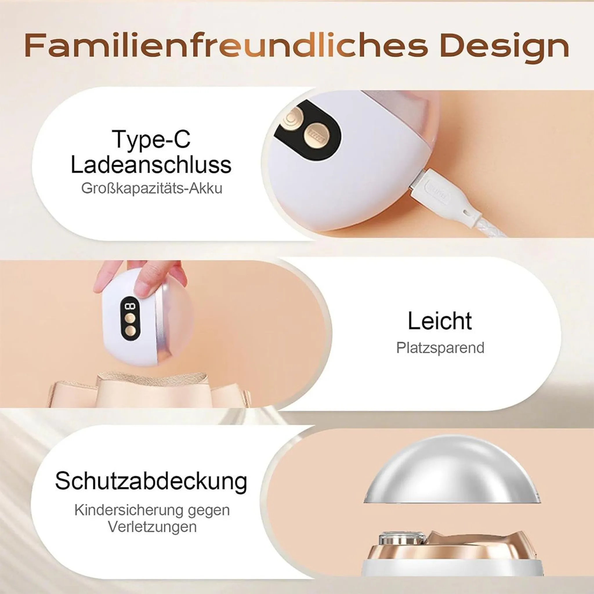 Produkt mit Typ-C-Anschluss, leicht und mit Schutzabdeckung.