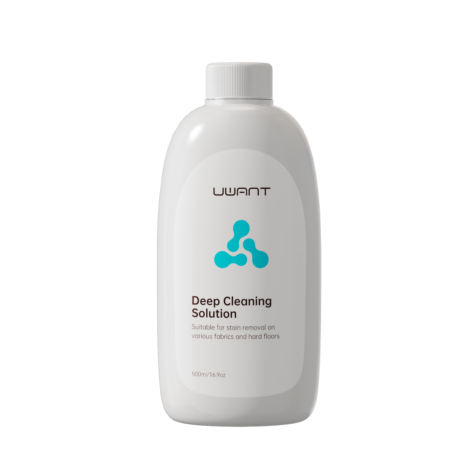 Weiße Flasche mit tiefenreinigender Lösung von UWANT, 500 ml.