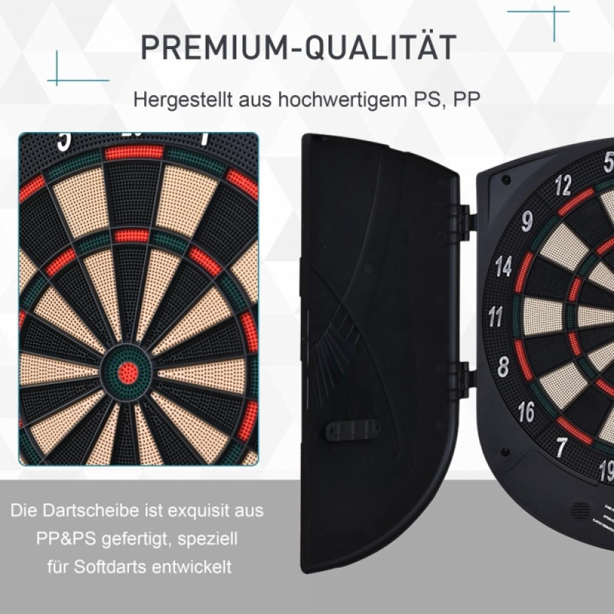Eine Dartscheibe und ein geschlossenes schwarzes Gehäuse mit Dartscheiben-Details.