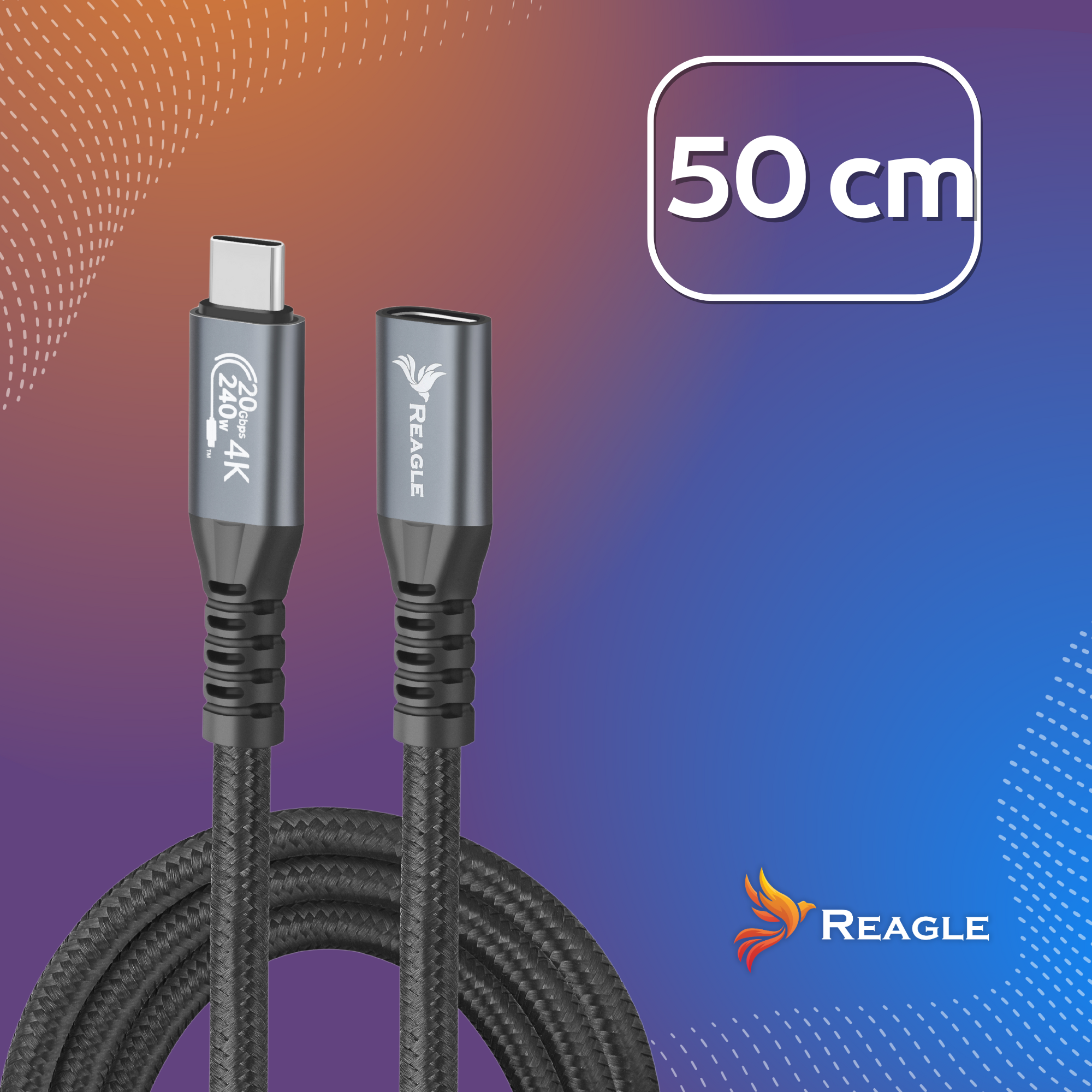 Kabel USB-C 50 cm z obsługą 240W i 4K.