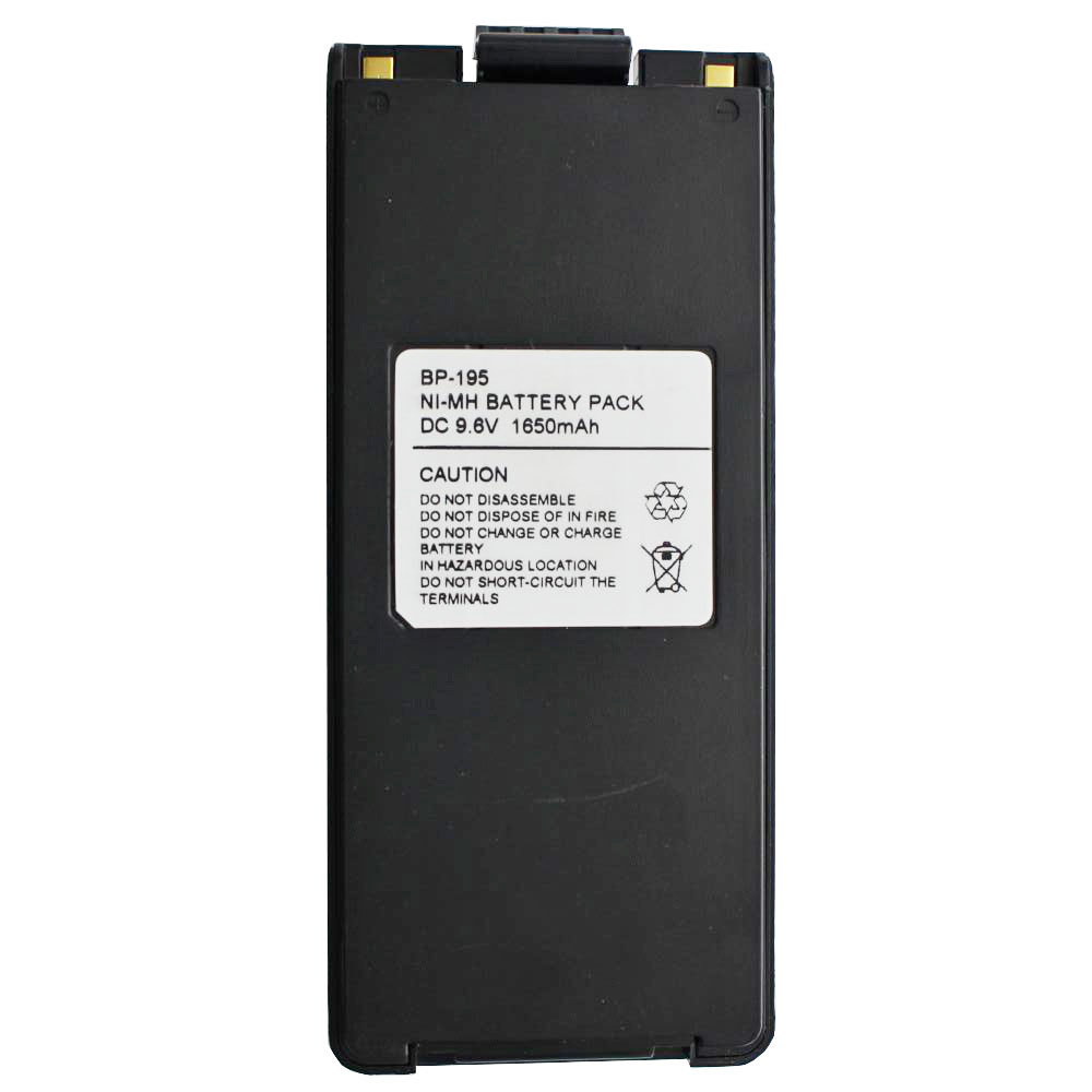 Ein schwarzer Akku mit einem Etikett, das BP-195 Ni-MH 9,6 V 1650 mAh angibt.