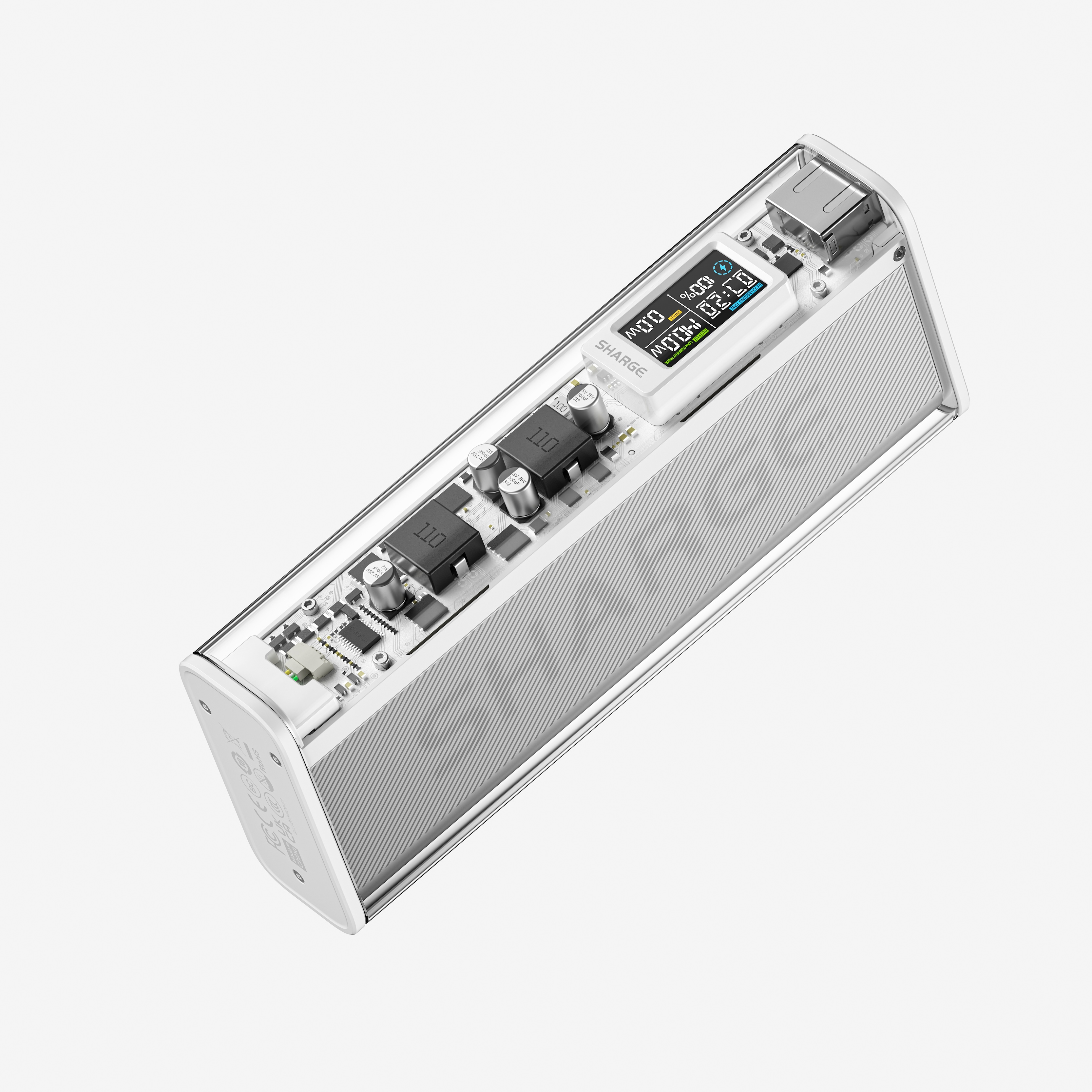 Un appareil électronique blanc avec des composants visibles et un écran.