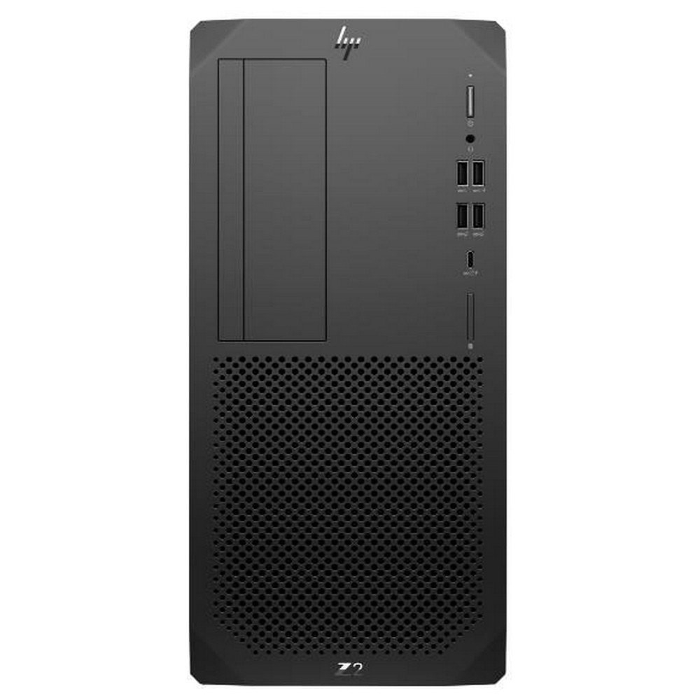 Tour HP noire avec fentes de ventilation et ports.