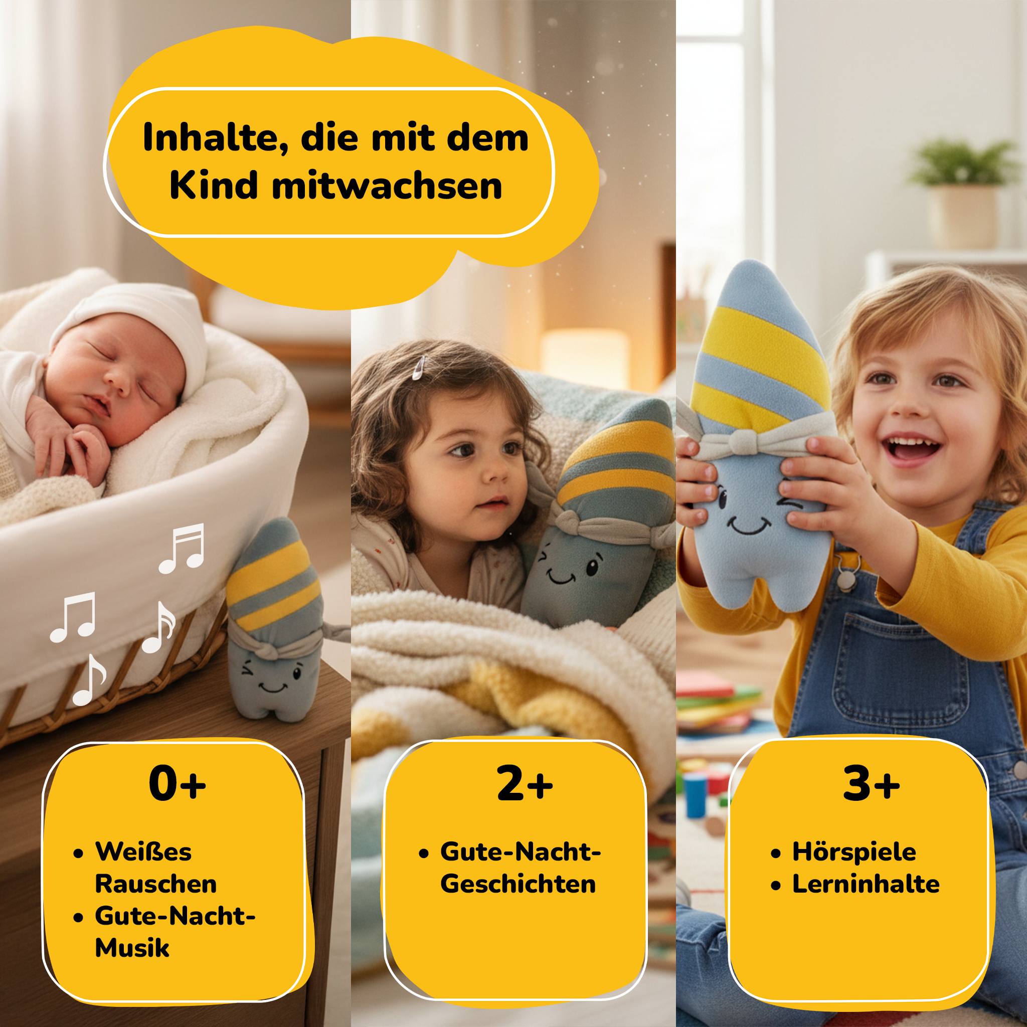 Babys, Kleinkinder und Kinder mit Spielzeug. Inhalte, die mit dem Kind mitwachsen.