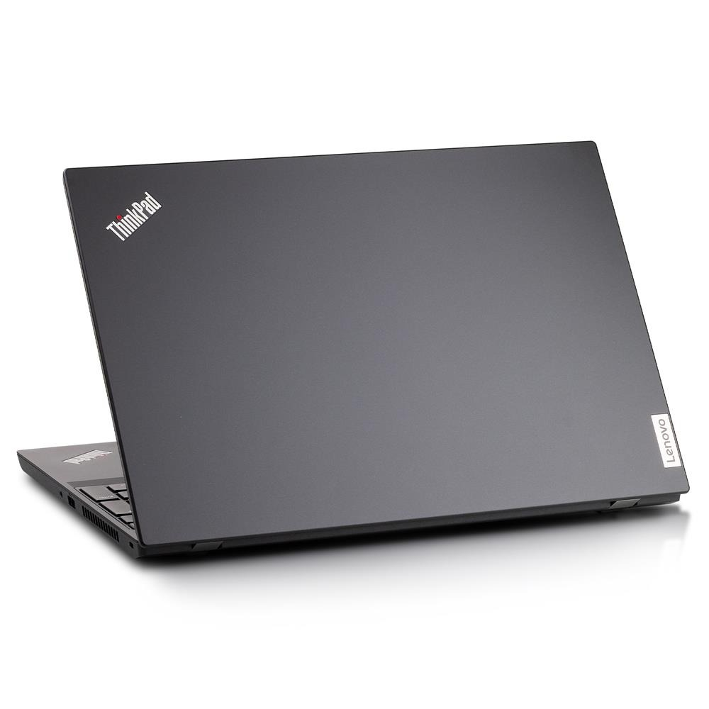 A closed, dark Lenovo ThinkPad laptop on a white background.