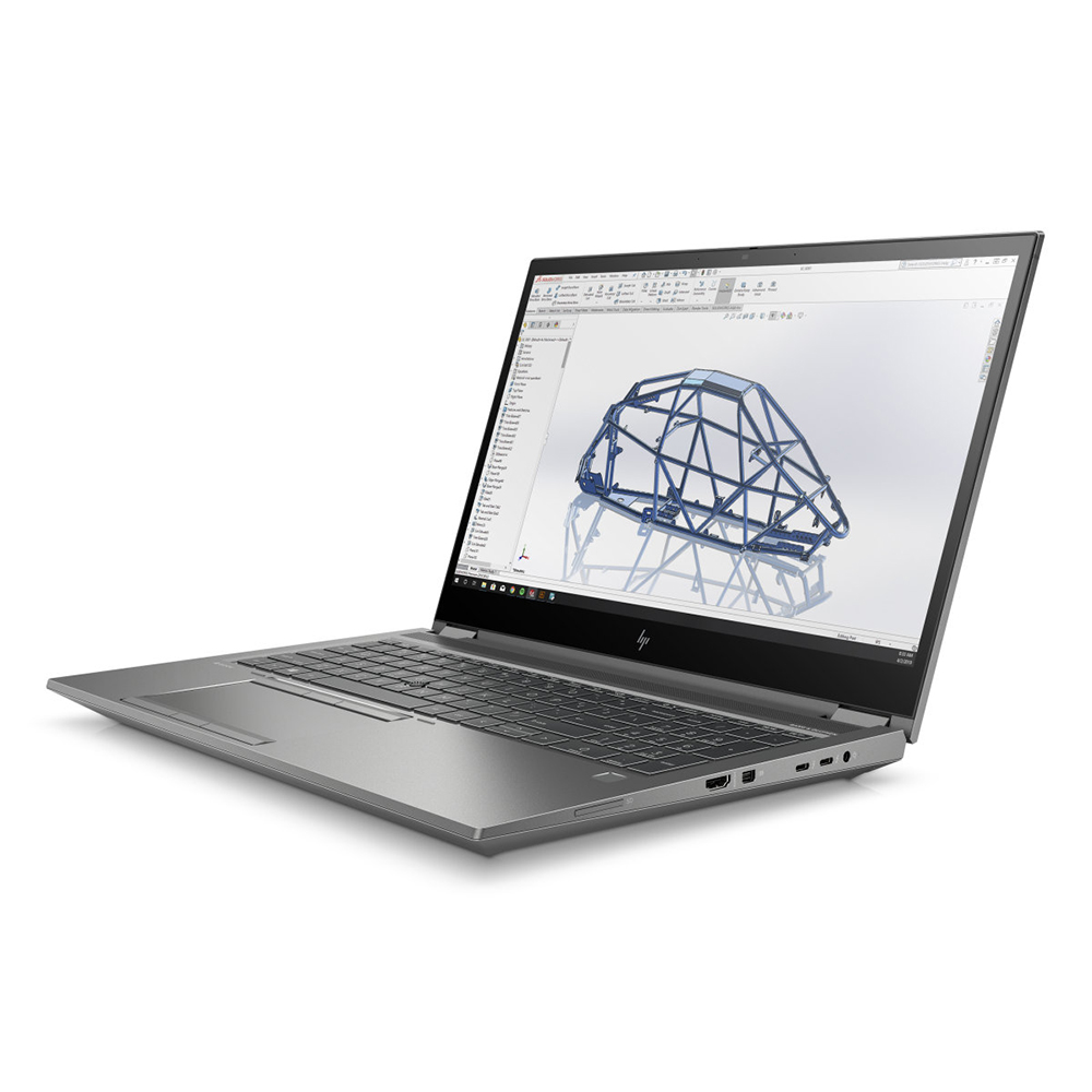 Een zilveren laptop toont een 3D-model van een metalen kooi op het scherm.