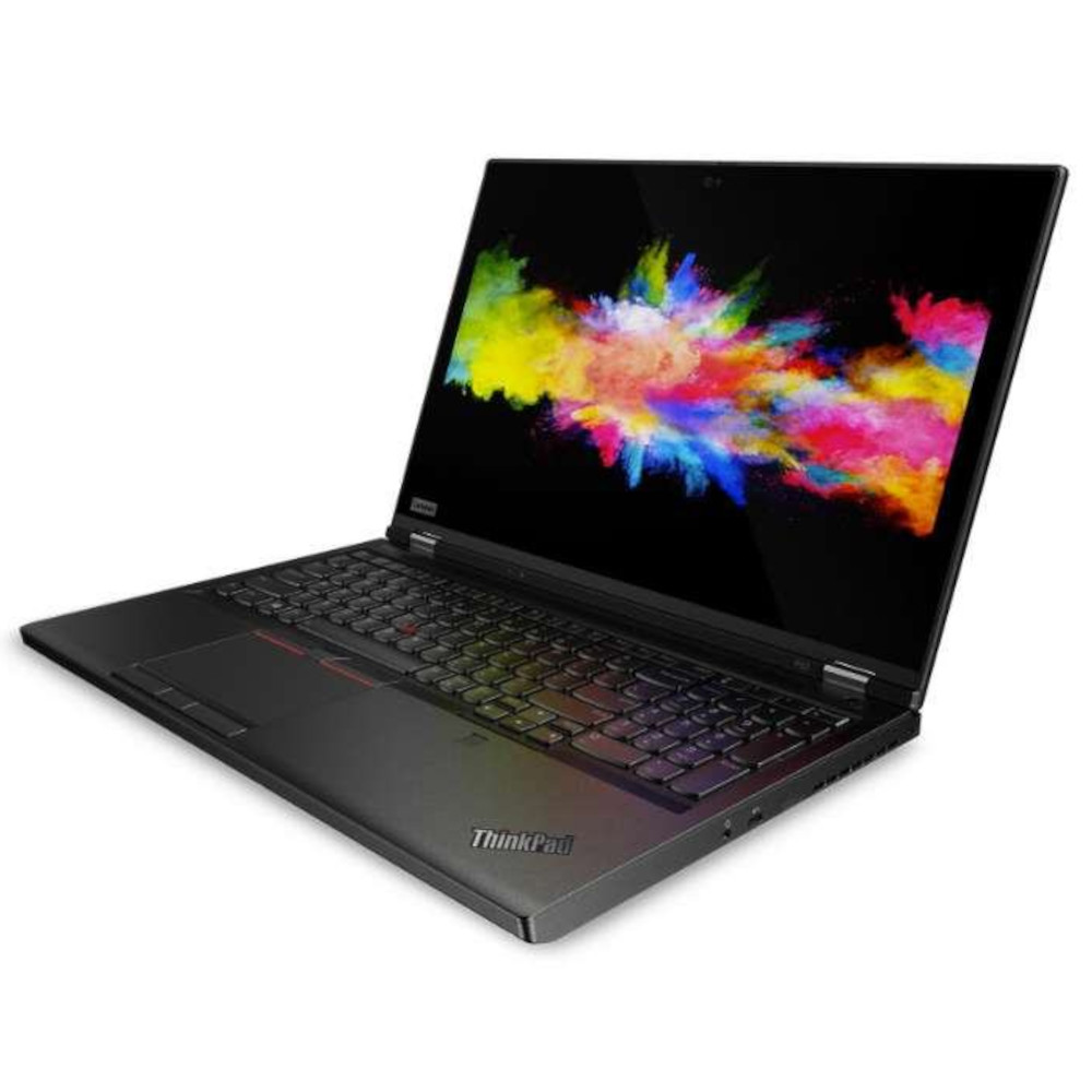 Een zwarte laptop met een kleurrijke poederexplosie-achtergrond op het scherm.