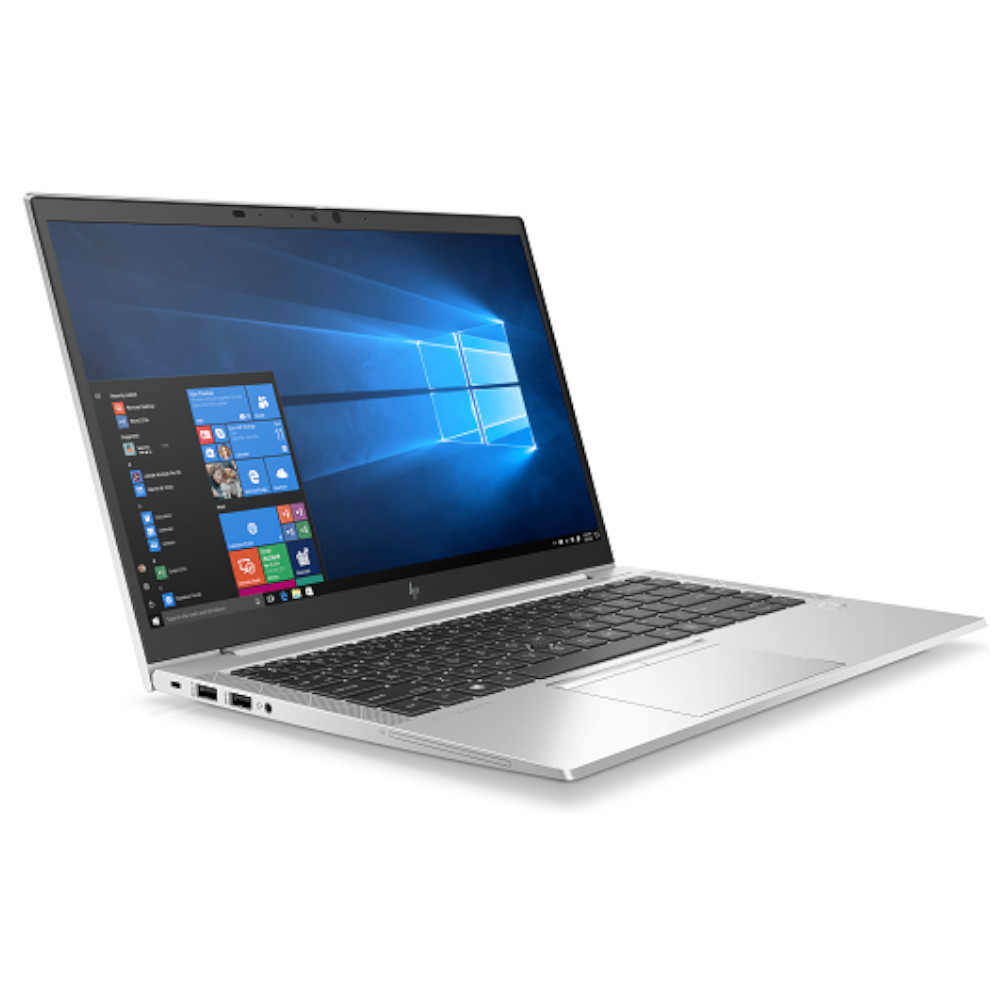 Een zilveren laptop met open scherm, waarop het Windows-logo wordt weergegeven.