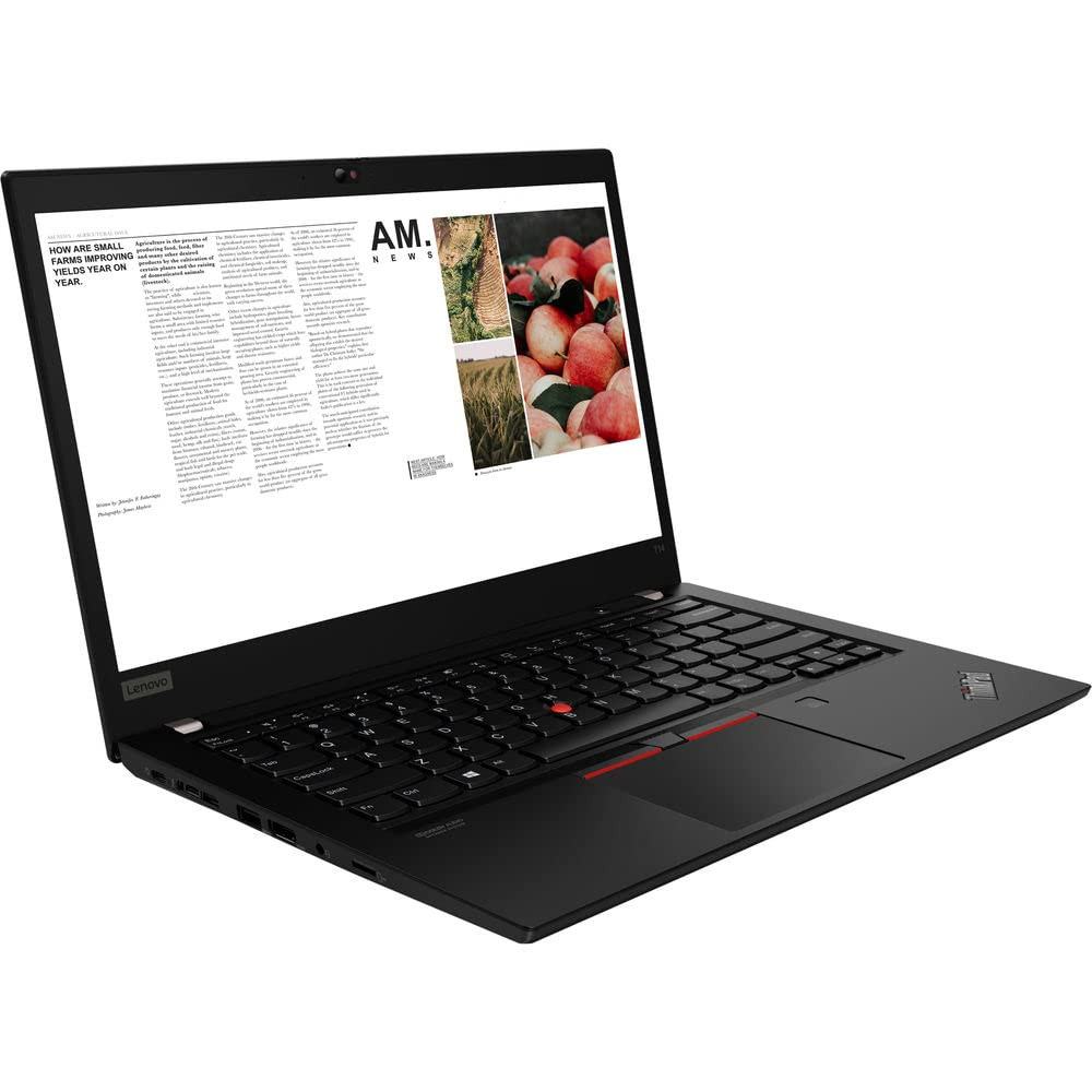Un ordinateur portable Lenovo noir avec un écran ouvert affichant une page d'actualités.