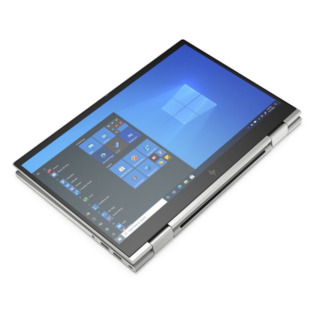 Een open laptop met het Windows startmenu. Het scherm toont een blauwe achtergrondafbeelding.
