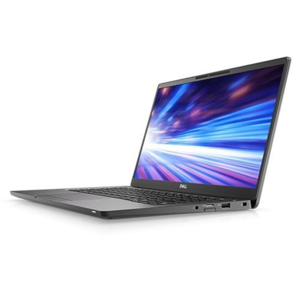 Un ordinateur portable Dell sombre avec un fond d'écran coloré affiché.