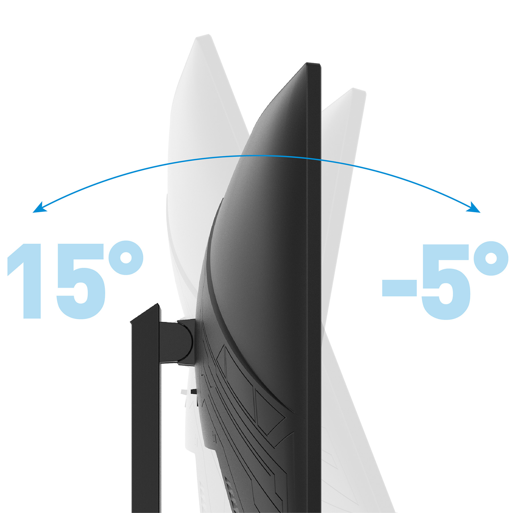 Ein Monitor neigt sich um 15° nach links und -5° nach rechts.